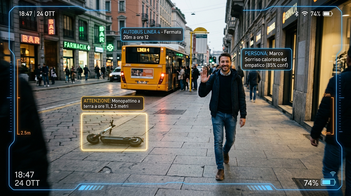 Anteprima del monitor visivo HUD con coordinate ad orologio e identificazione ostacoli